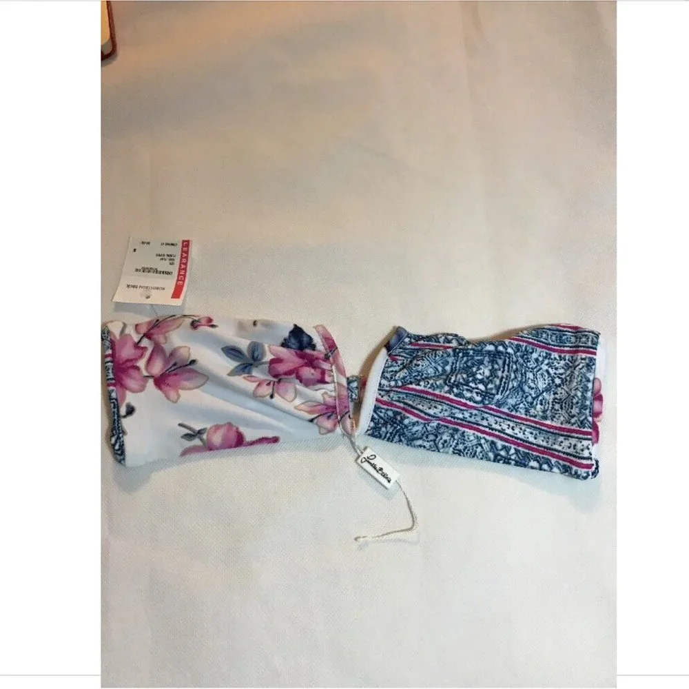 NEW Frankie's Bikinis 'India' Bandeau Top‎ Floral-Stripe [SZ Medium ]